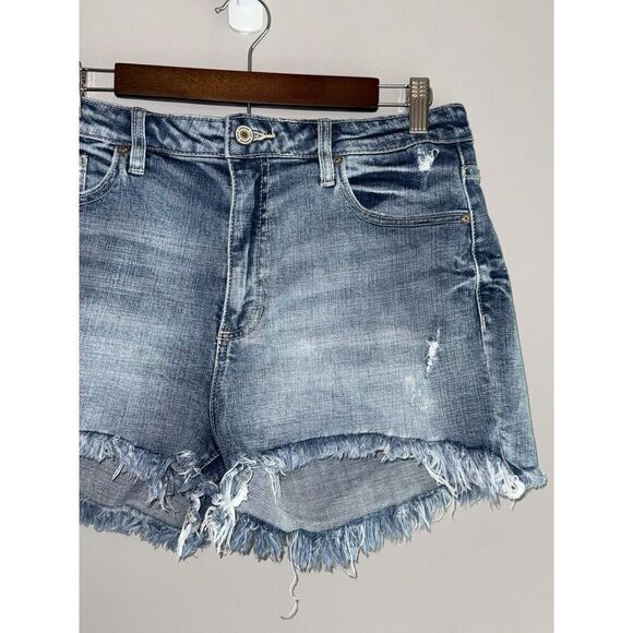 Kancan Jean Shorts Raw Hem Denim Cutoff Blue Distressed Edgy Festival Chic 11/29 - Picture 8 of 15